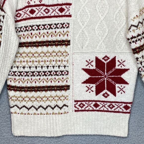American Eagle Fair Isle Snowflake Vintage Sweater Red Holiday Winter Christmas - Picture 3 of 14
